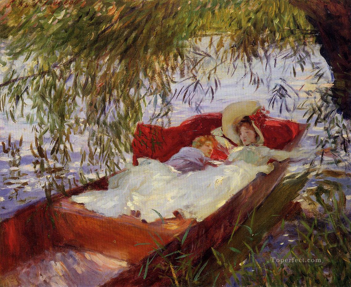Two Women Asleep in a Punt under the Willows John Singer Sargent Oil Paintings